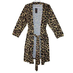 Hotouch Womens Leopard Print Long Sleeve Open Front Cardigan With Tie Waist.